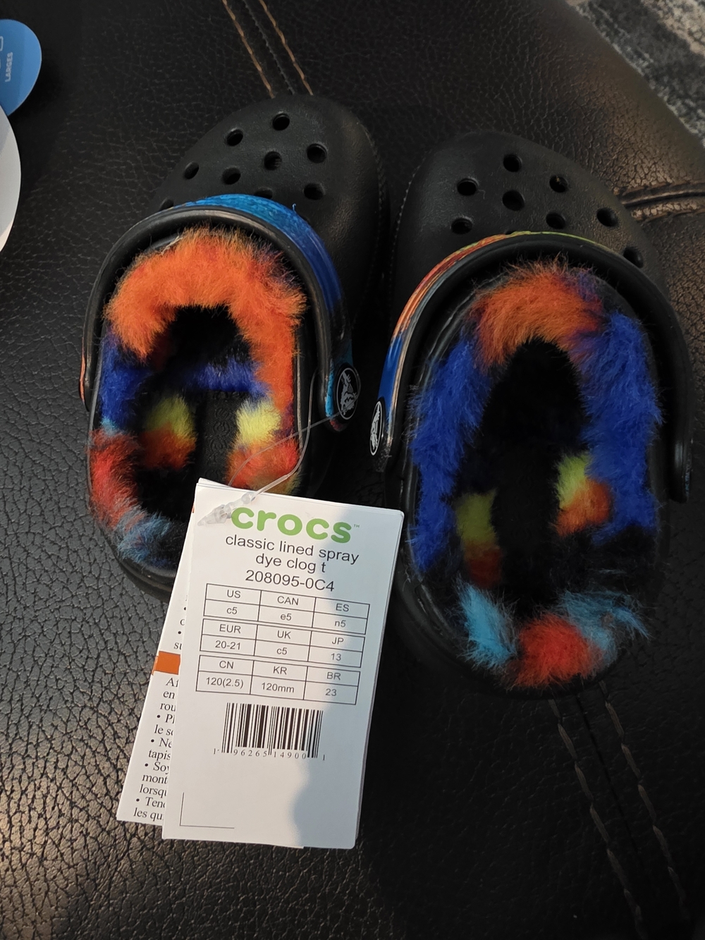Crocs Kids Classic Lined Spray Dye Clog - Black with Multi-Color Liner